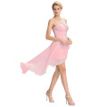 Grace Karin 2016 nuevo diseño sin tirantes de alta baja baratos cequis gasa rosa vestido de baile de fin de curso GK000042-2